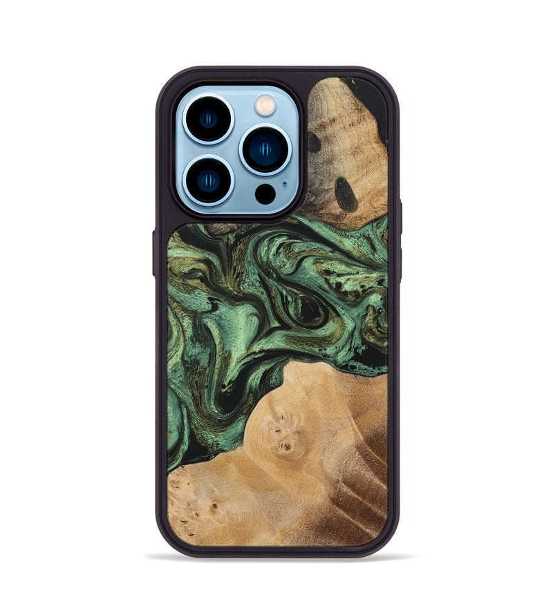 iPhone 14 Pro Wood+Resin Phone Case - Brock (Green, 701749)