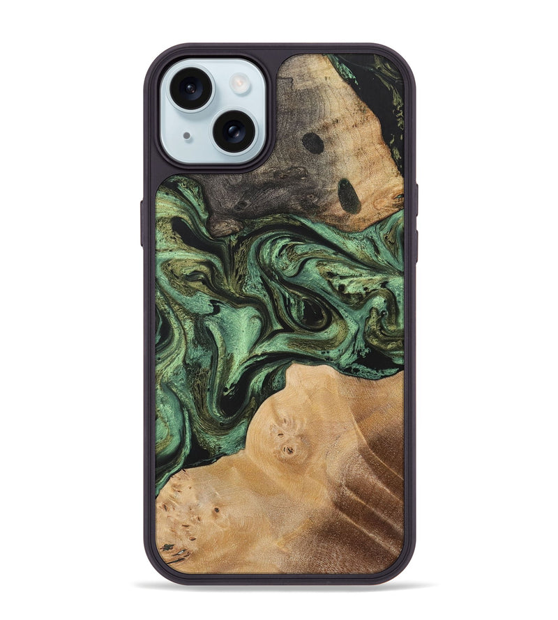 iPhone 15 Plus Wood+Resin Phone Case - Brock (Green, 701749)