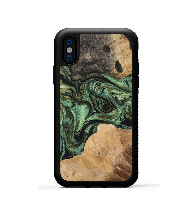 iPhone Xs Wood+Resin Phone Case - Brock (Green, 701749)