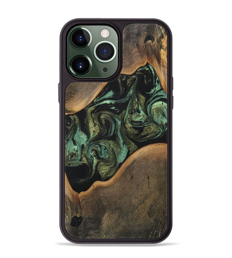 iPhone 13 Pro Max Wood+Resin Phone Case - Devante (Green, 701751)