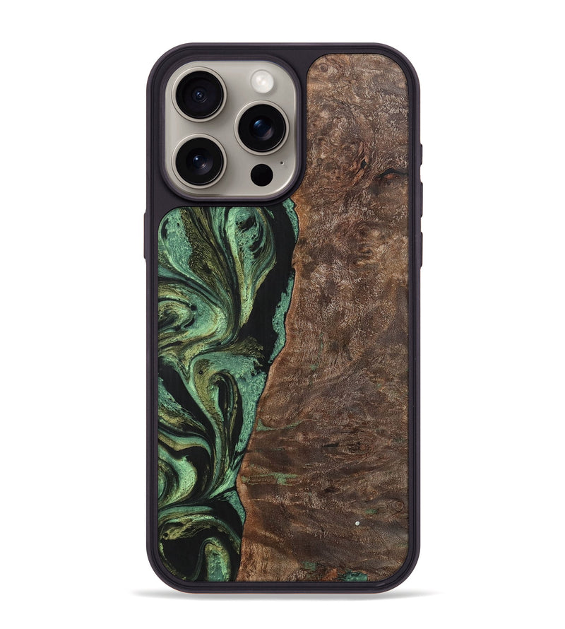 iPhone 15 Pro Max Wood+Resin Phone Case - Doris (Green, 701760)