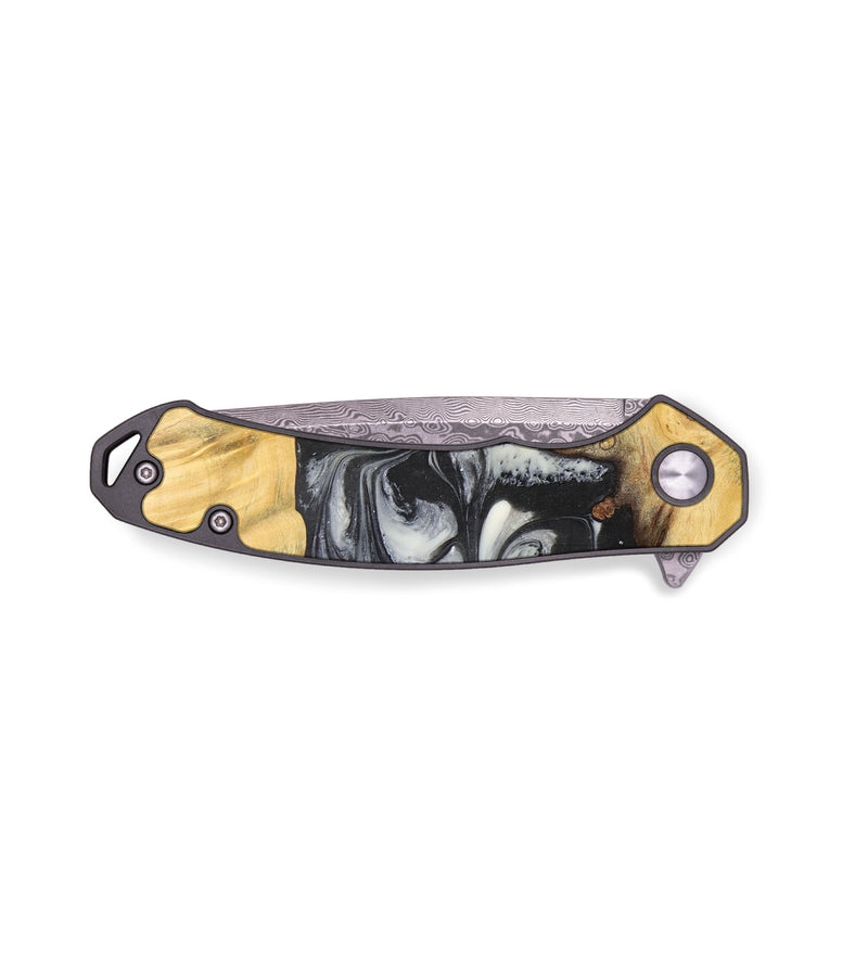 EDC Wood+Resin Pocket Knife - Mercedes (Black & White, 701888)