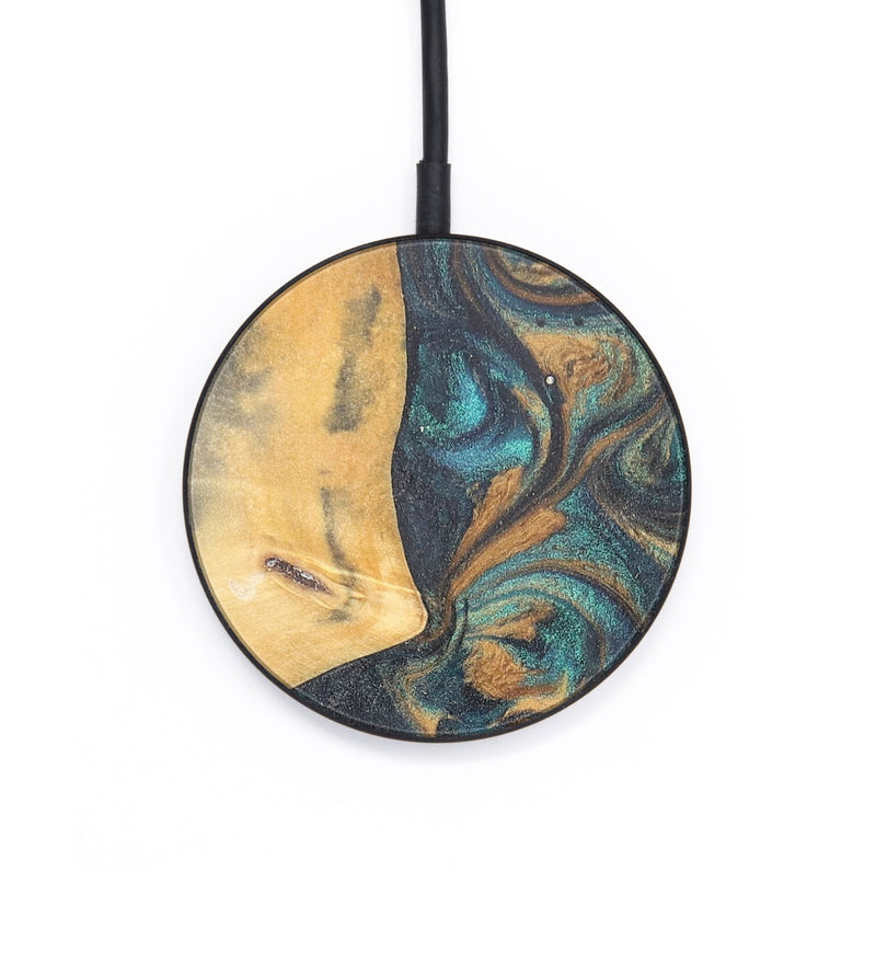 Circle Wood+Resin Wireless Charger - Randal (Teal & Gold, 701908)