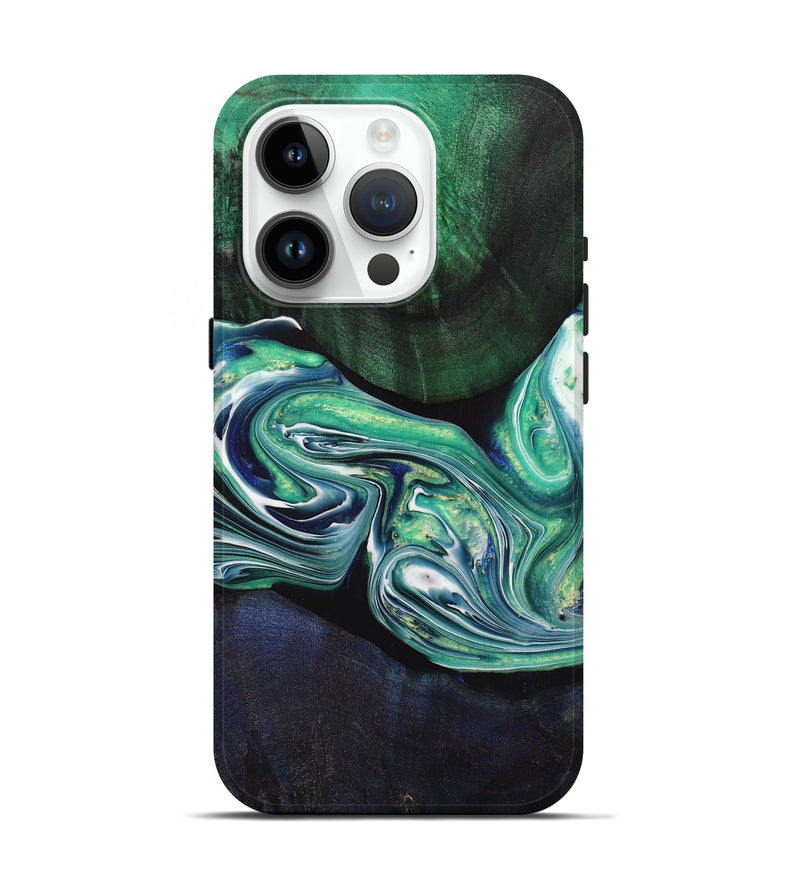 iPhone 15 Pro Wood+Resin Live Edge Phone Case - Felicia (Green, 702093)