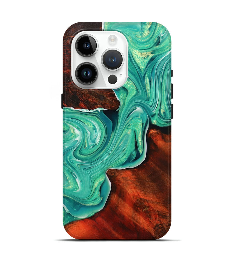 iPhone 15 Pro Wood+Resin Live Edge Phone Case - Daleyza (Green, 702098)
