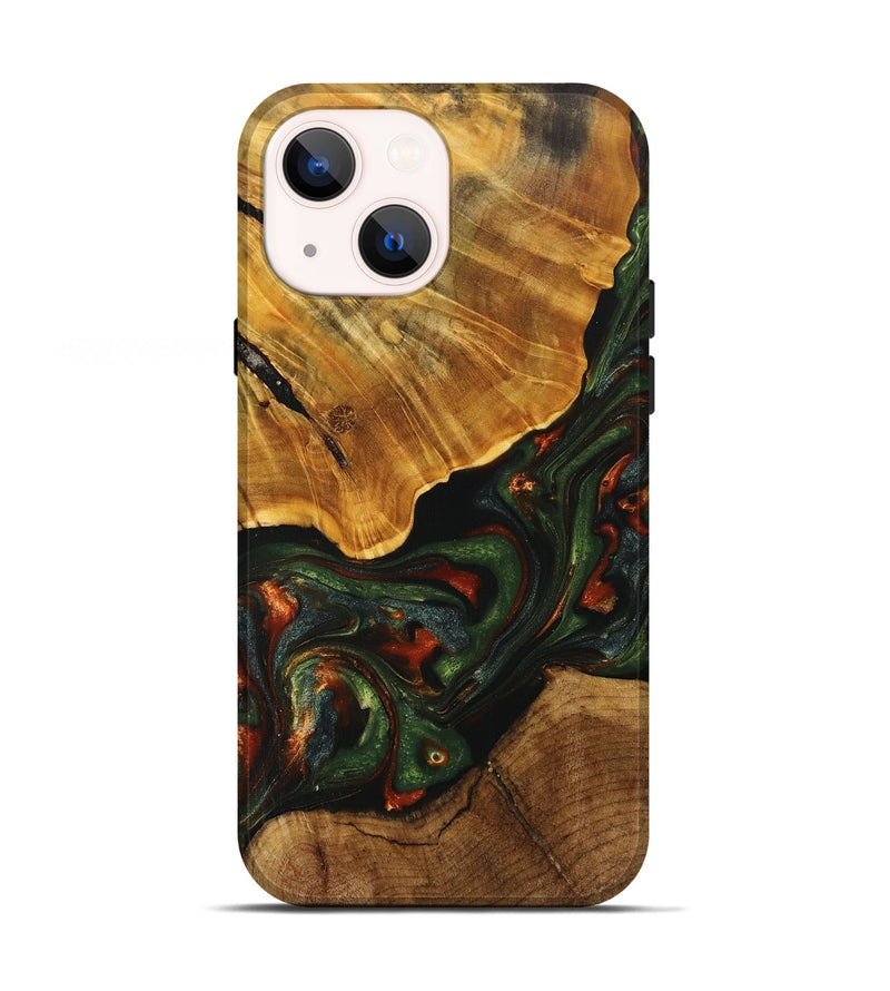 iPhone 13 Wood+Resin Live Edge Phone Case - Tanner (Green, 702100)