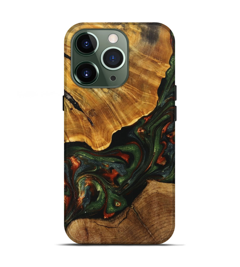 iPhone 13 Pro Wood+Resin Live Edge Phone Case - Tanner (Green, 702100)