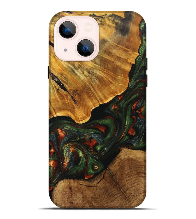 iPhone 14 Plus Wood+Resin Live Edge Phone Case - Tanner (Green, 702100)