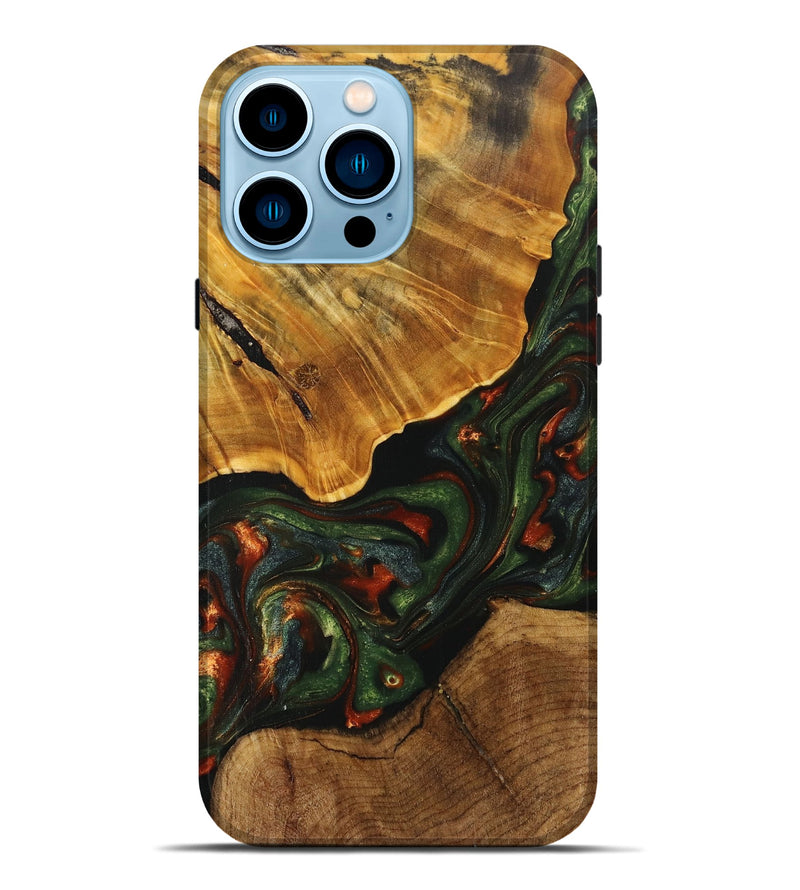 iPhone 14 Pro Max Wood+Resin Live Edge Phone Case - Tanner (Green, 702100)
