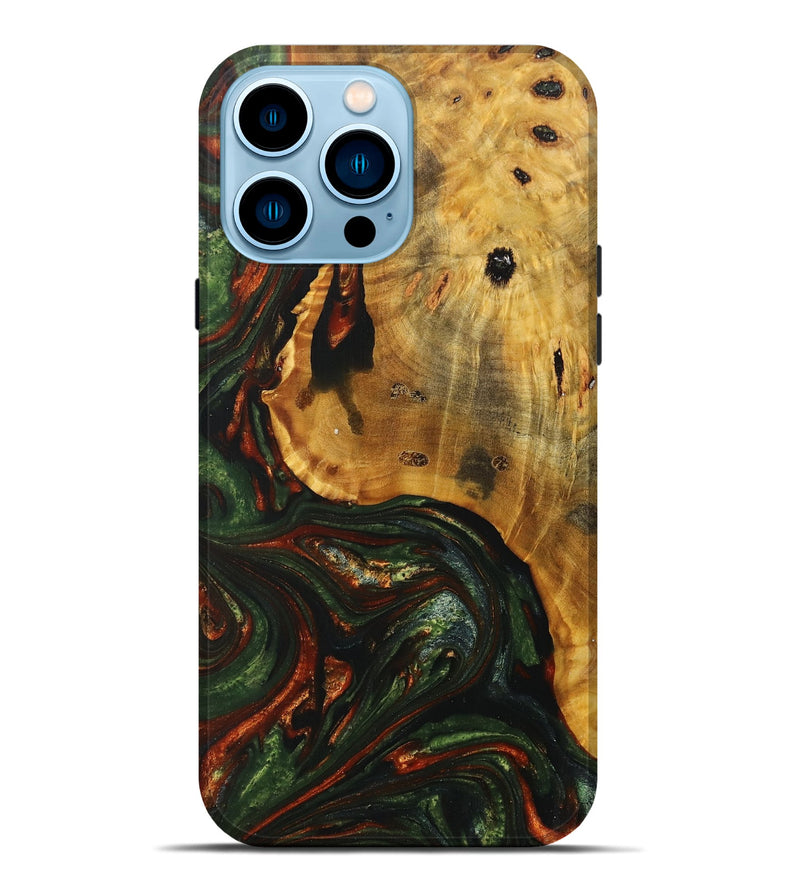 iPhone 14 Pro Max Wood+Resin Live Edge Phone Case - Adelaide (Green, 702101)