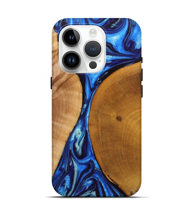 iPhone 15 Pro Wood+Resin Live Edge Phone Case - Kristine (Blue, 702117)