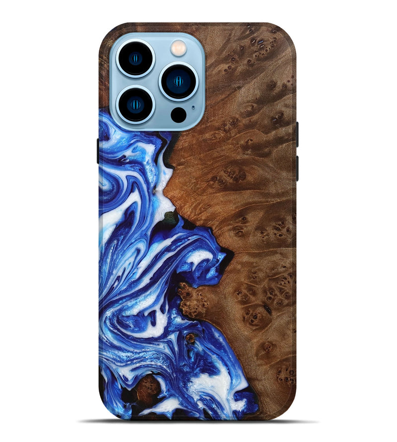 iPhone 14 Pro Max Wood+Resin Live Edge Phone Case - Janine (Blue, 702118)