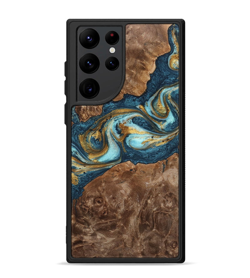 Galaxy S22 Ultra Wood+Resin Phone Case - Otto (Teal & Gold, 702170)