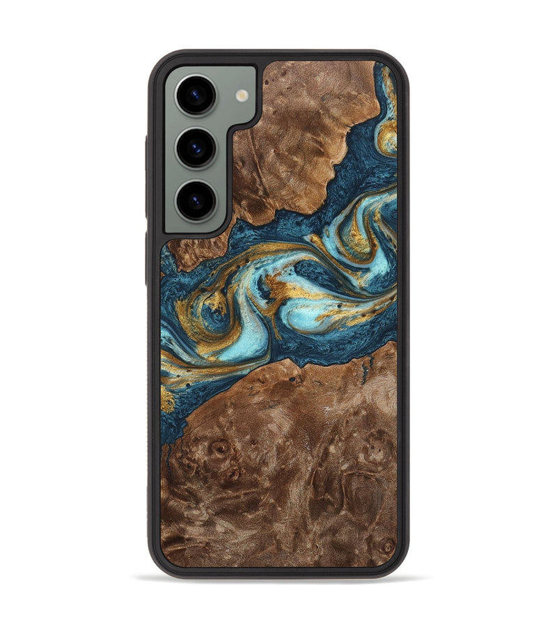 Galaxy S23 Plus Wood+Resin Phone Case - Otto (Teal & Gold, 702170)