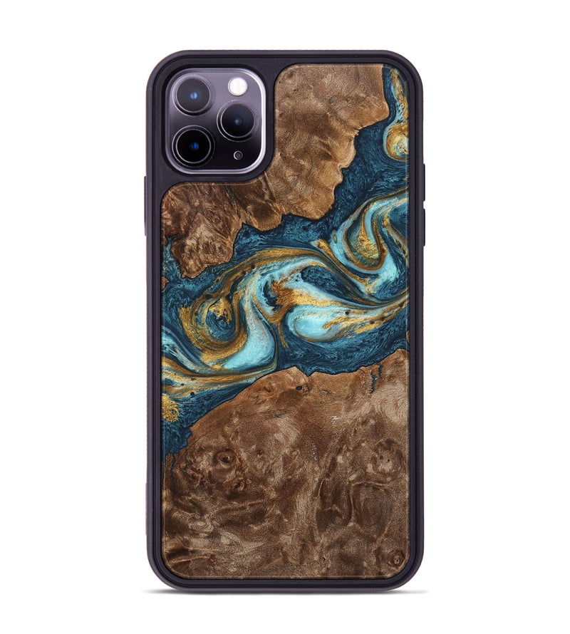 iPhone 11 Pro Max Wood+Resin Phone Case - Otto (Teal & Gold, 702170)