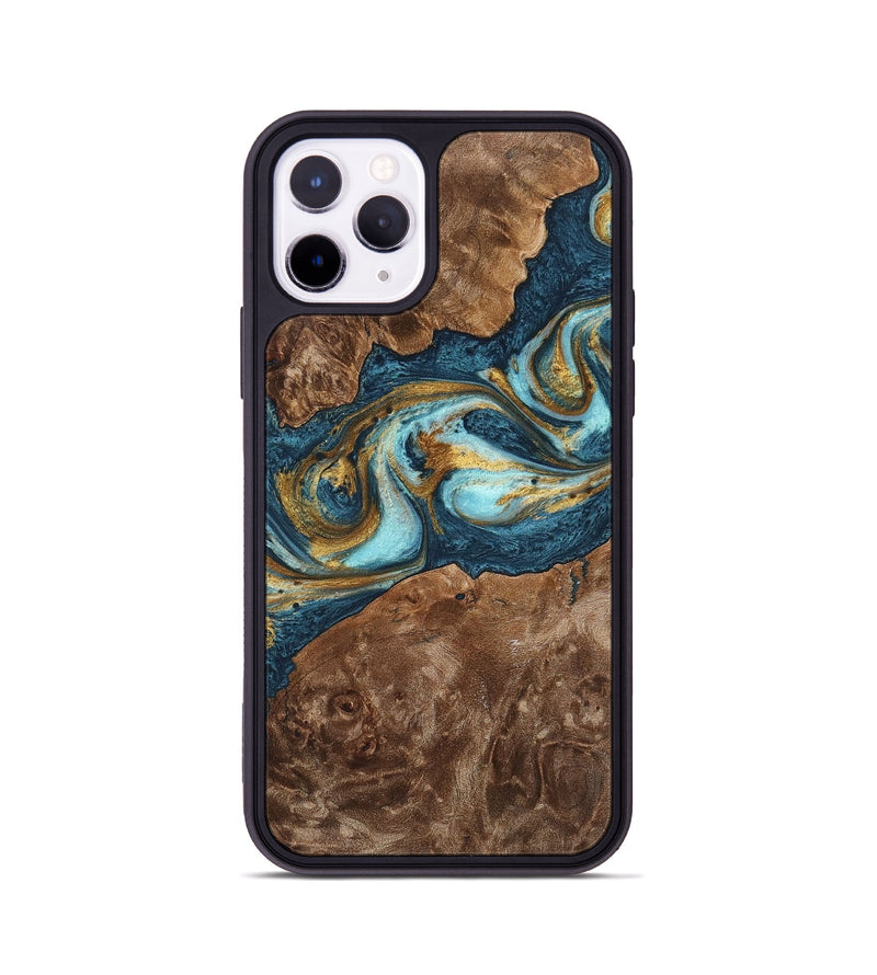 iPhone 11 Pro Wood+Resin Phone Case - Otto (Teal & Gold, 702170)