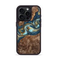 iPhone 15 Pro Wood+Resin Phone Case - Otto (Teal & Gold, 702170)