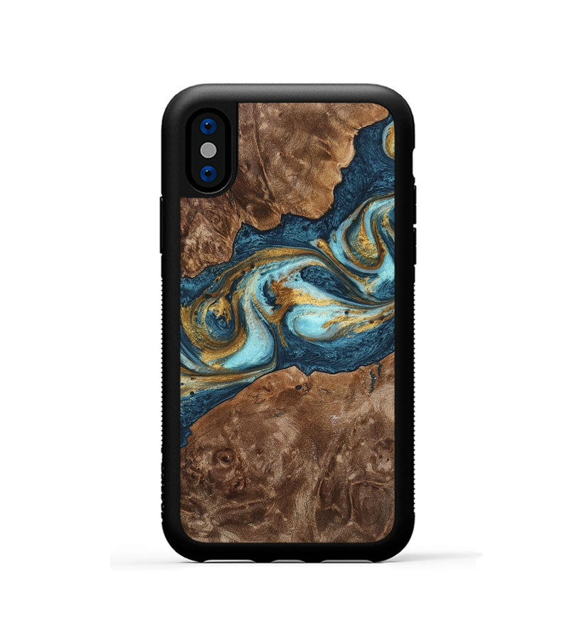 iPhone Xs Wood+Resin Phone Case - Otto (Teal & Gold, 702170)