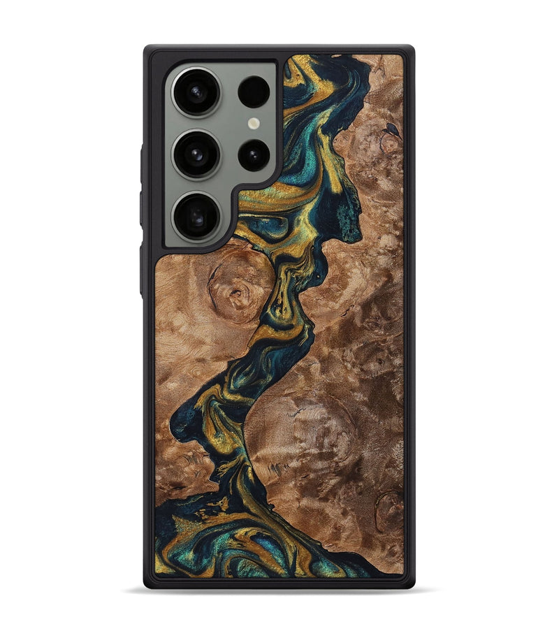Galaxy S24 Ultra Wood+Resin Phone Case - Vincent (Teal & Gold, 702171)