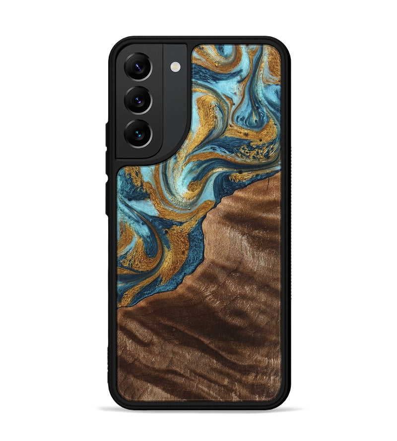 Galaxy S22 Plus Wood+Resin Phone Case - Hugo (Teal & Gold, 702172)