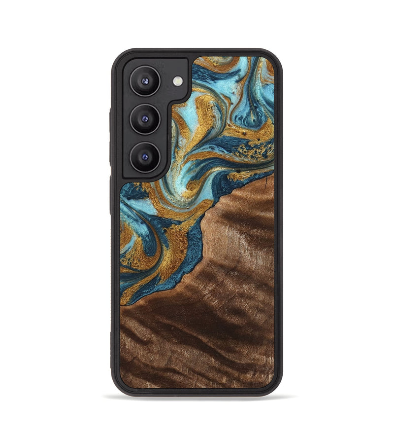 Galaxy S23 Wood+Resin Phone Case - Hugo (Teal & Gold, 702172)