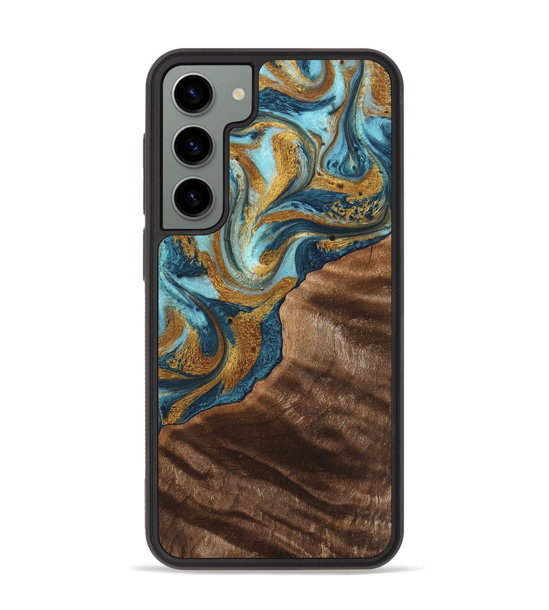 Galaxy S23 Plus Wood+Resin Phone Case - Hugo (Teal & Gold, 702172)