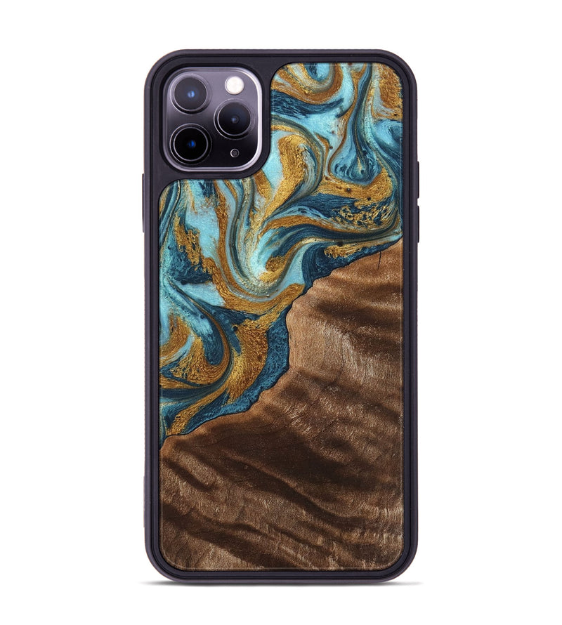 iPhone 11 Pro Max Wood+Resin Phone Case - Hugo (Teal & Gold, 702172)
