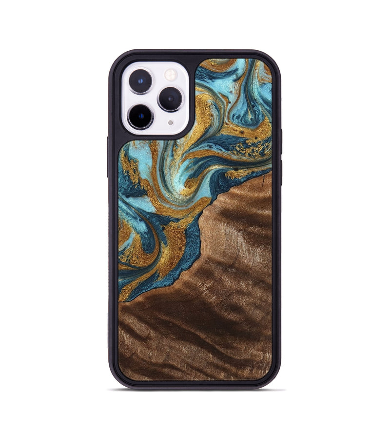 iPhone 11 Pro Wood+Resin Phone Case - Hugo (Teal & Gold, 702172)