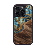 iPhone 15 Pro Wood+Resin Phone Case - Hugo (Teal & Gold, 702172)