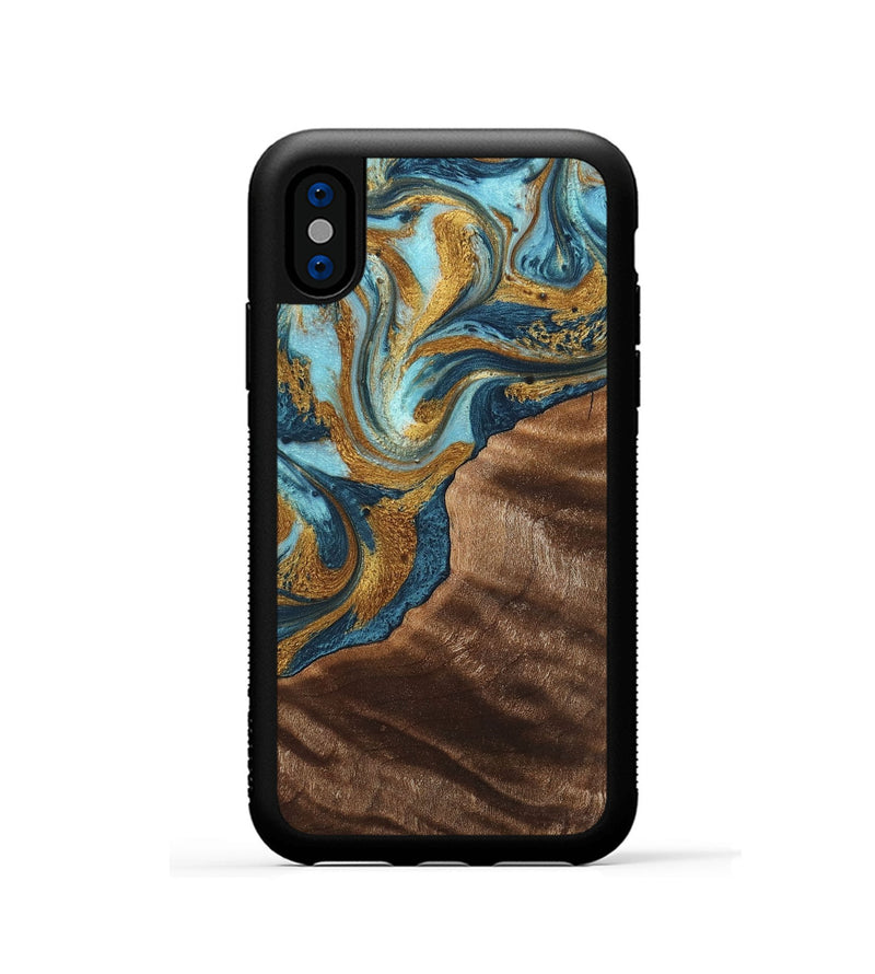 iPhone Xs Wood+Resin Phone Case - Hugo (Teal & Gold, 702172)