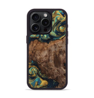 iPhone 15 Pro Wood+Resin Phone Case - Kali (Teal & Gold, 702173)