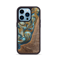 iPhone 14 Pro Wood+Resin Phone Case - Rochelle (Teal & Gold, 702182)