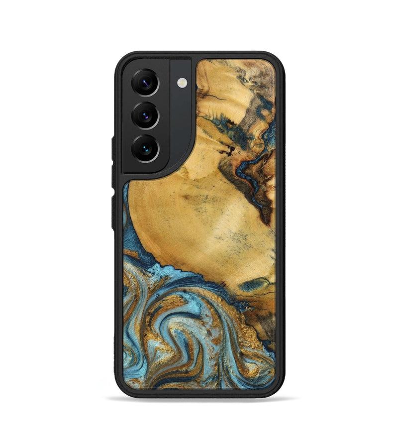 Galaxy S22 Wood+Resin Phone Case - Quentin (Teal & Gold, 702184)