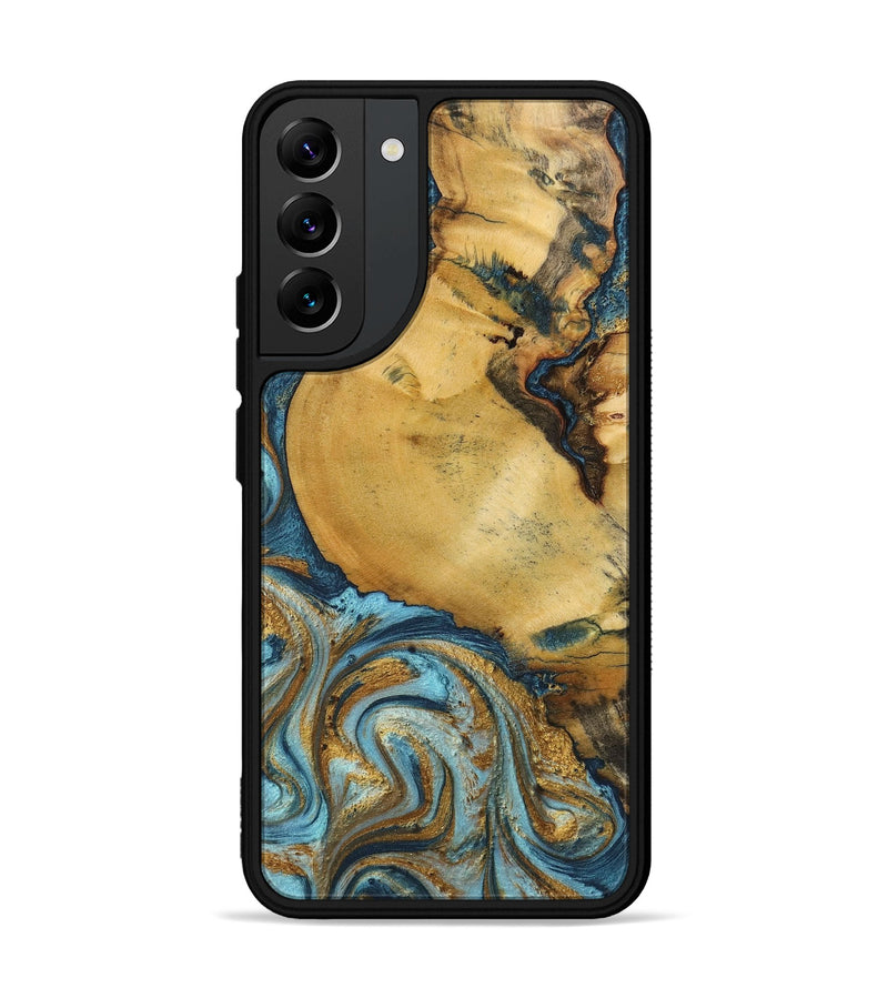 Galaxy S22 Plus Wood+Resin Phone Case - Quentin (Teal & Gold, 702184)
