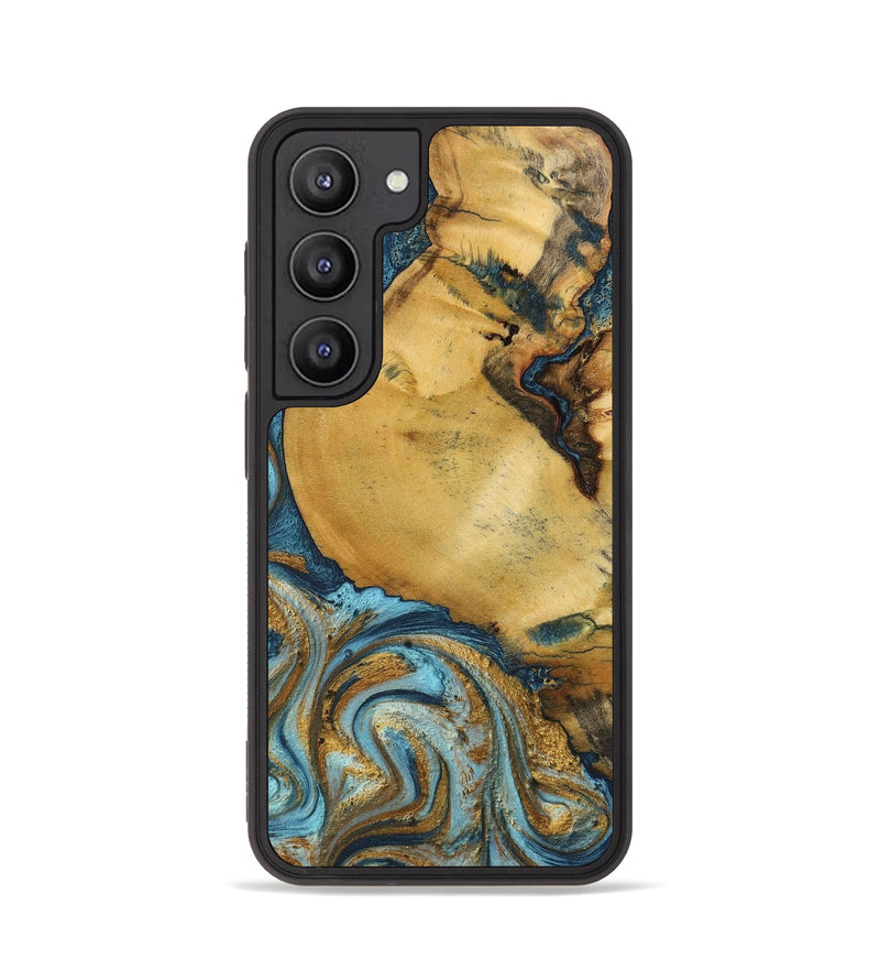 Galaxy S23 Wood+Resin Phone Case - Quentin (Teal & Gold, 702184)