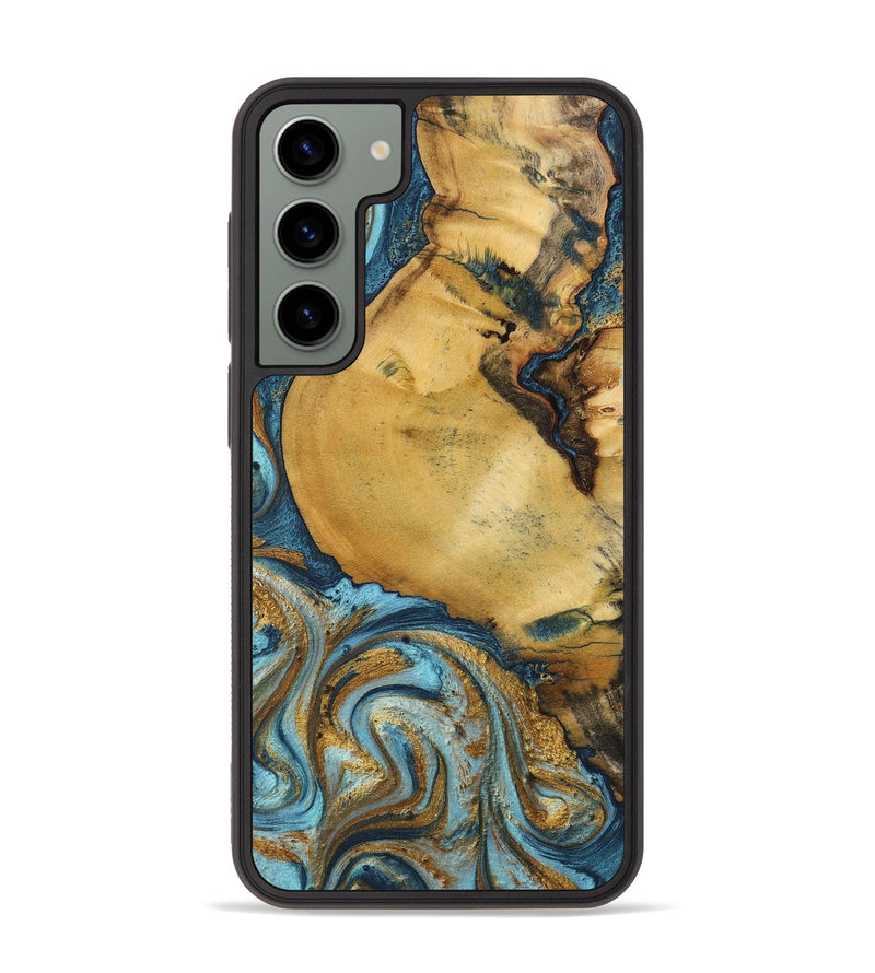 Galaxy S23 Plus Wood+Resin Phone Case - Quentin (Teal & Gold, 702184)