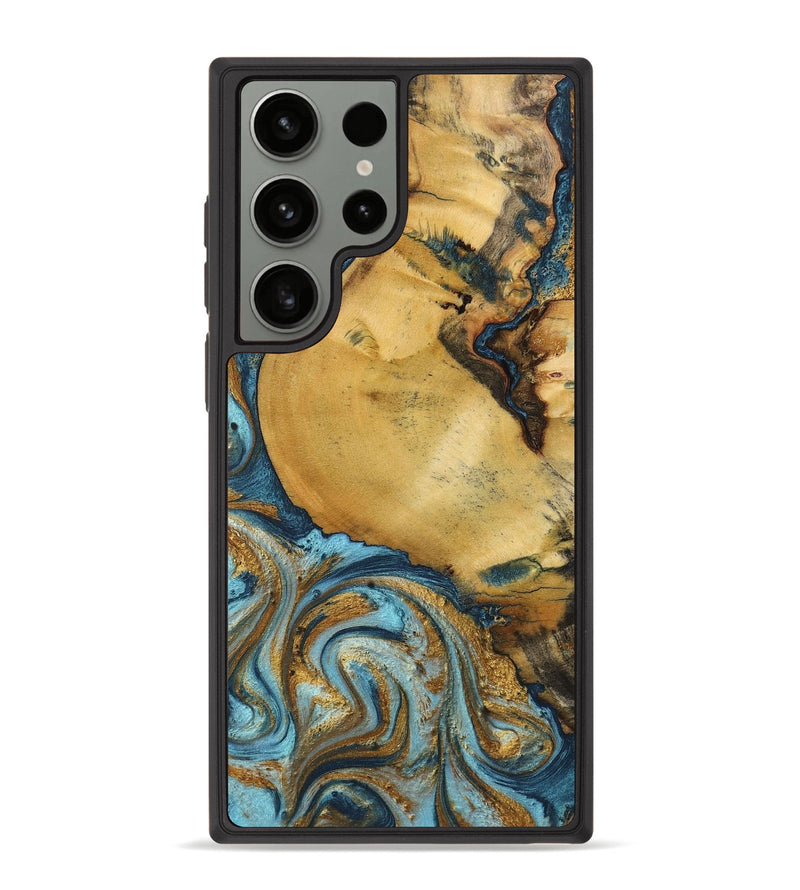 Galaxy S23 Ultra Wood+Resin Phone Case - Quentin (Teal & Gold, 702184)