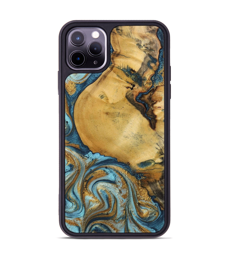 iPhone 11 Pro Max Wood+Resin Phone Case - Quentin (Teal & Gold, 702184)