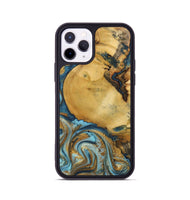 iPhone 11 Pro Wood+Resin Phone Case - Quentin (Teal & Gold, 702184)
