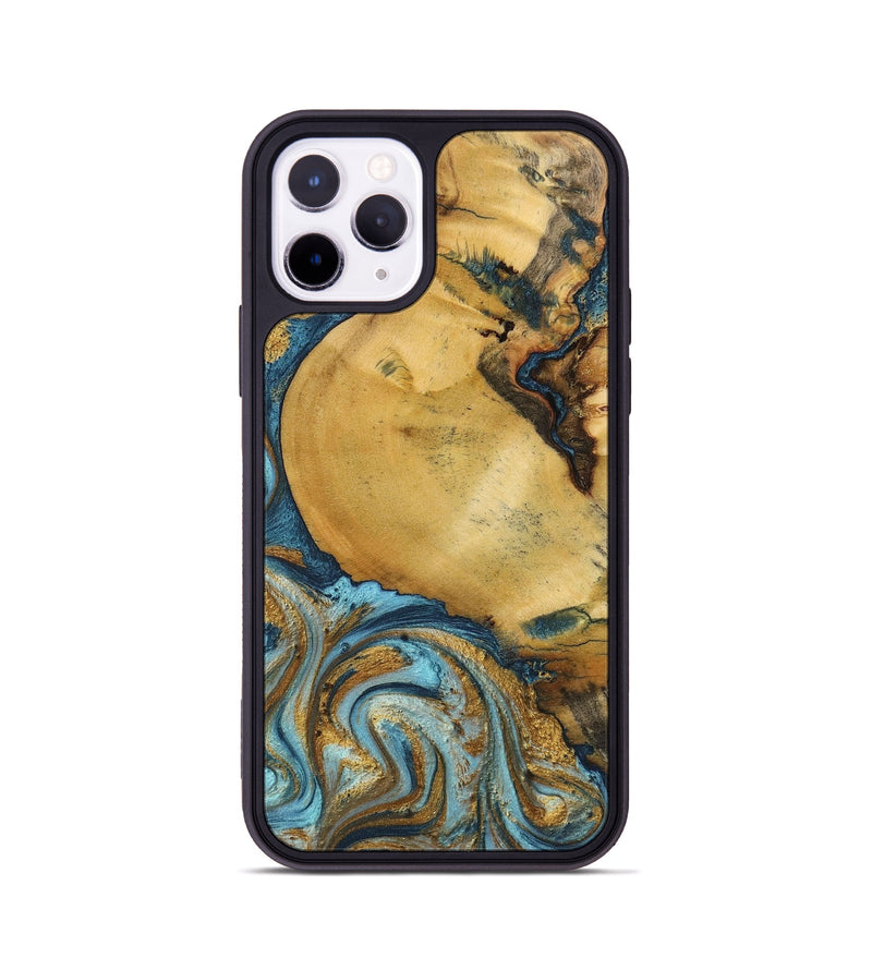 iPhone 11 Pro Wood+Resin Phone Case - Quentin (Teal & Gold, 702184)