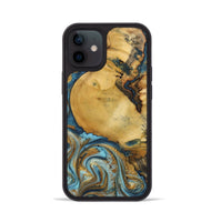 iPhone 12 Wood+Resin Phone Case - Quentin (Teal & Gold, 702184)
