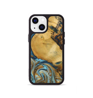 iPhone 13 mini Wood+Resin Phone Case - Quentin (Teal & Gold, 702184)