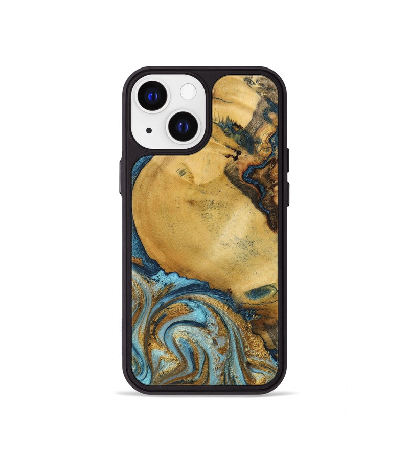 iPhone 13 mini Wood+Resin Phone Case - Quentin (Teal & Gold, 702184)