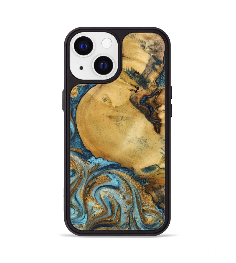 iPhone 13 Wood+Resin Phone Case - Quentin (Teal & Gold, 702184)