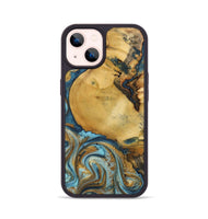 iPhone 14 Wood+Resin Phone Case - Quentin (Teal & Gold, 702184)