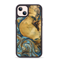 iPhone 14 Plus Wood+Resin Phone Case - Quentin (Teal & Gold, 702184)