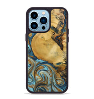 iPhone 14 Pro Max Wood+Resin Phone Case - Quentin (Teal & Gold, 702184)