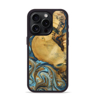 iPhone 15 Pro Wood+Resin Phone Case - Quentin (Teal & Gold, 702184)