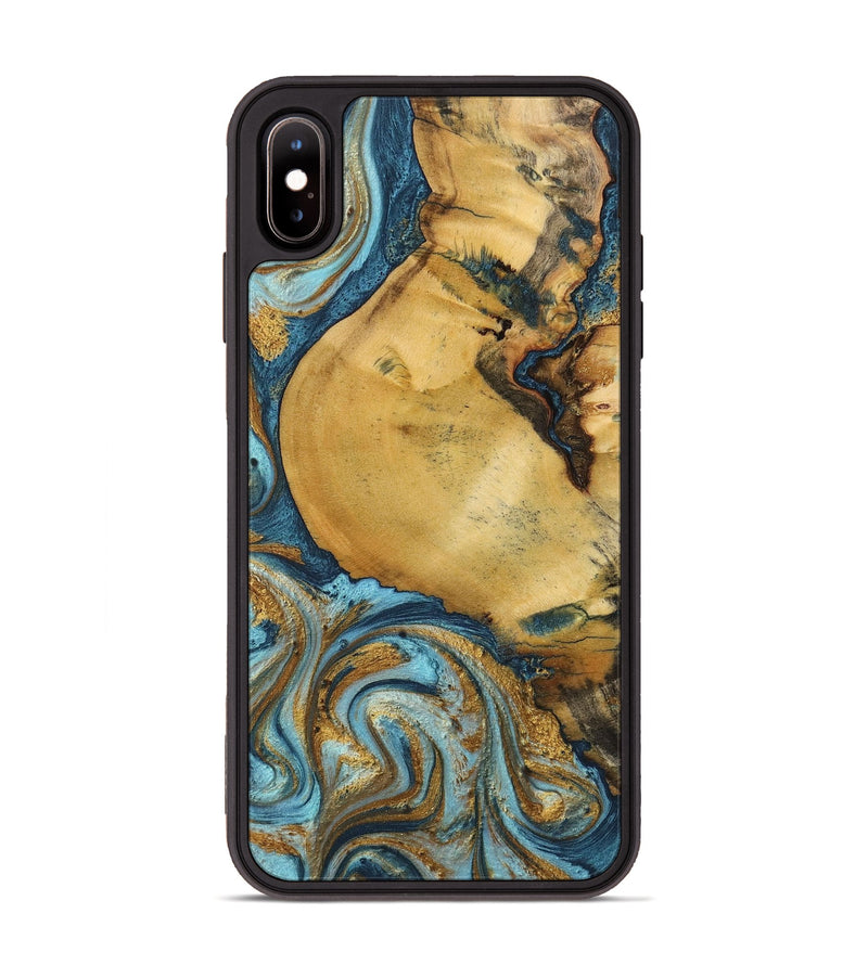 iPhone Xs Max Wood+Resin Phone Case - Quentin (Teal & Gold, 702184)