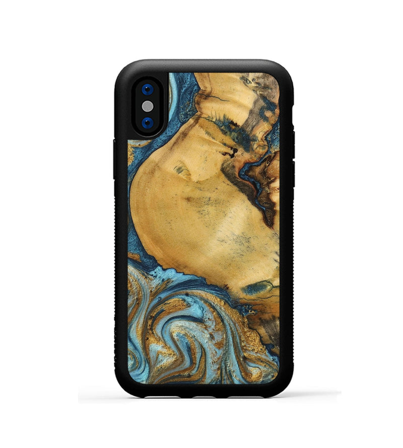 iPhone Xs Wood+Resin Phone Case - Quentin (Teal & Gold, 702184)
